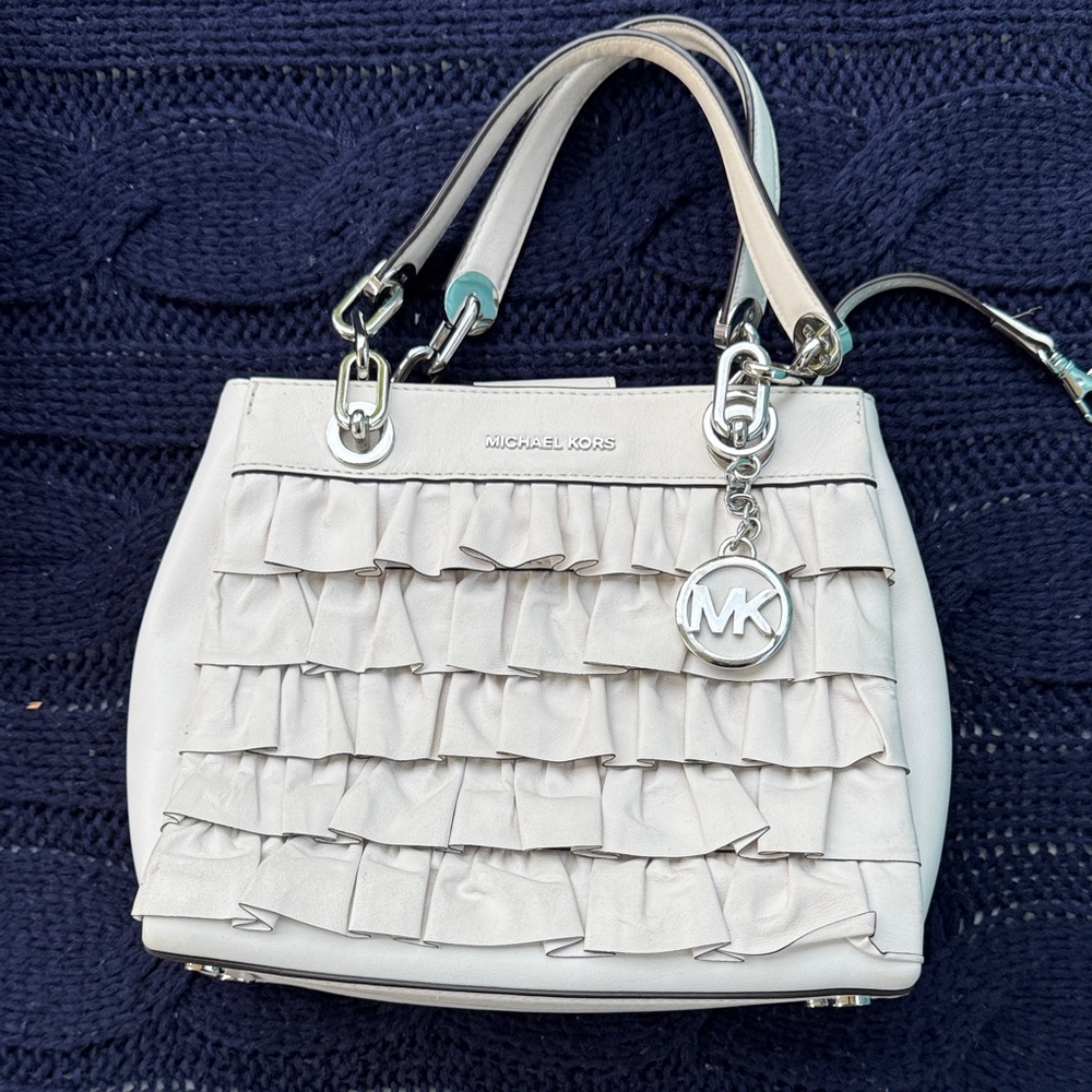 Michael Kors Cream Ruffle Shoulder Bag